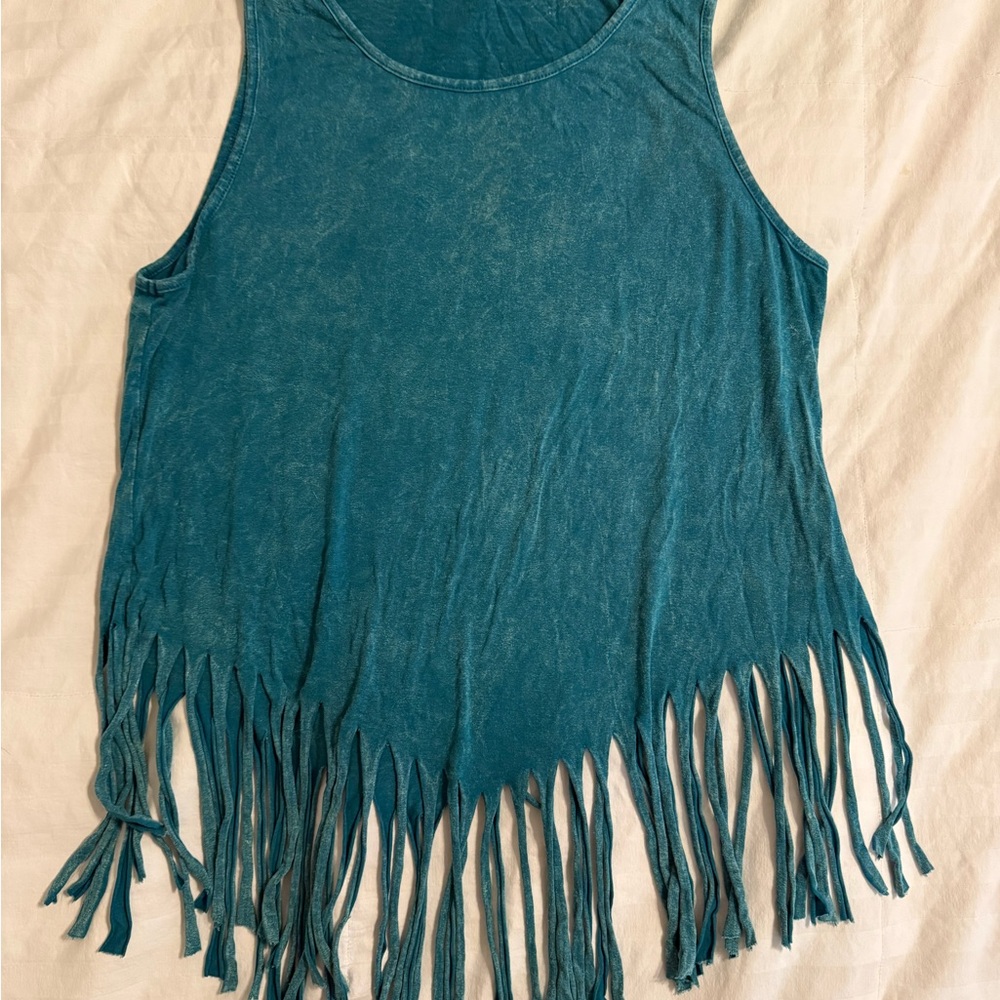 Teal Fringe Tank Top